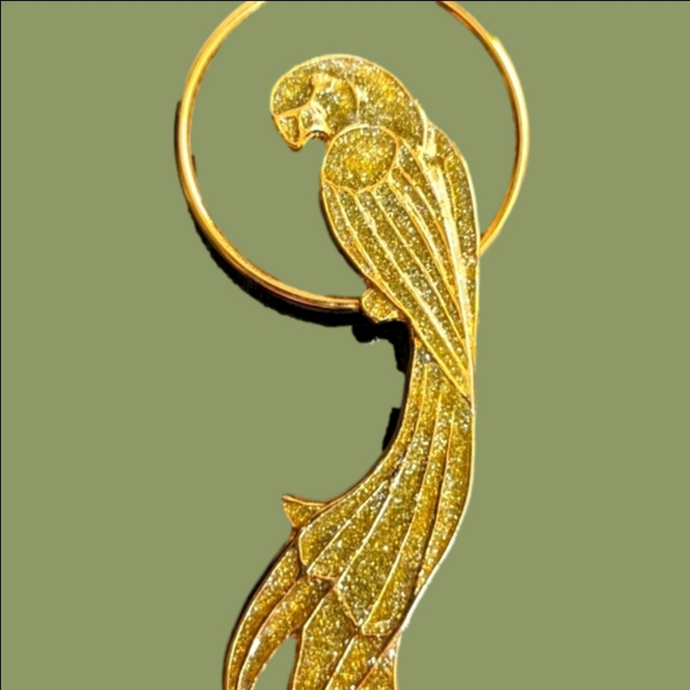 Vintage Gold Tone Tropical Bird Brooch